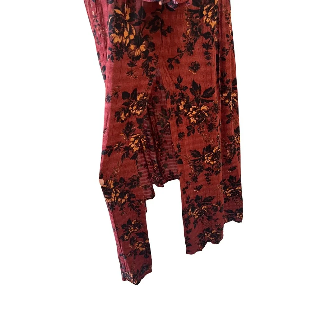 Free People Burgundy Viscose Modal‎ Jaymes Maxi Dress Dark Floral Smocked Small